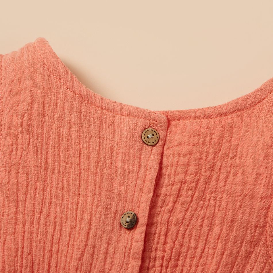 Baby Girl 95% Cotton Crepe Sleeveless Button Up Belted Romper Light Pink big image 3