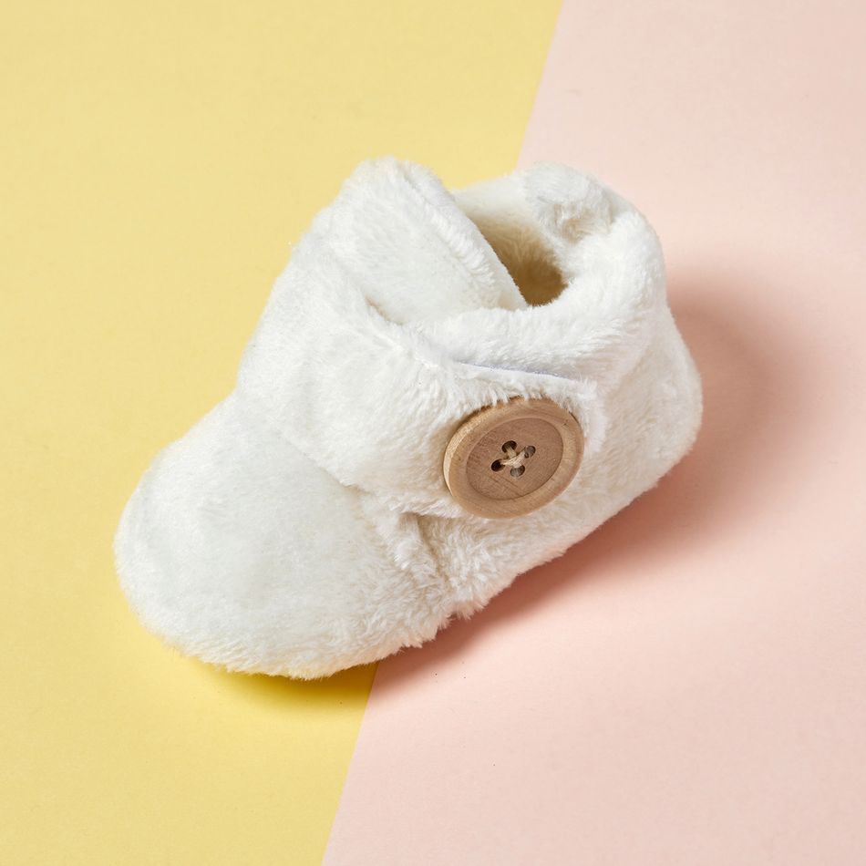 Baby / Toddler Solid Coral Fleece Velcro Prewalker Boots White big image 3