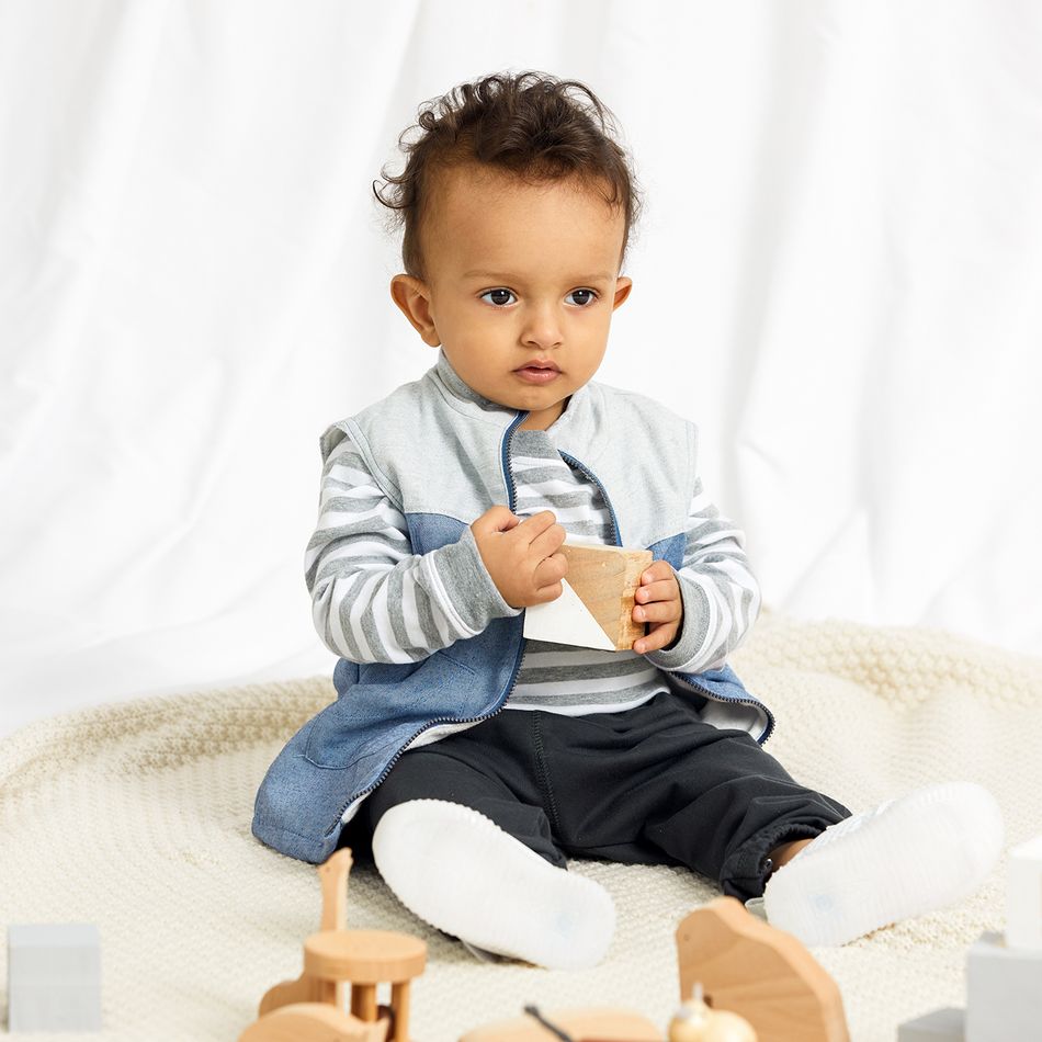100% Cotton 3pcs Stripe Print Long-sleeve Baby Set Blue big image 7