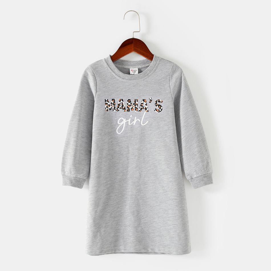 Leopard Letter Print Long-sleeve Sweatshirt Dress for Mom and Me Grey big image 5