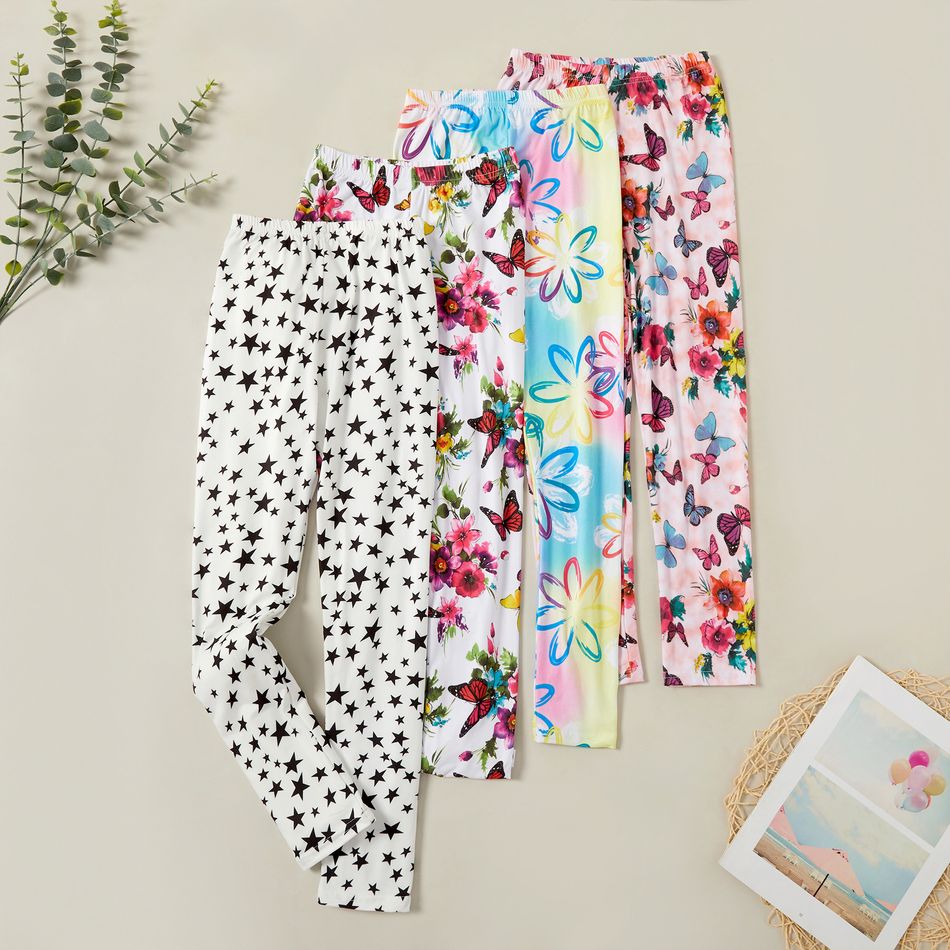 Kid Girl Print Milk Silk Floral and Butterfly Leggings White big image 2