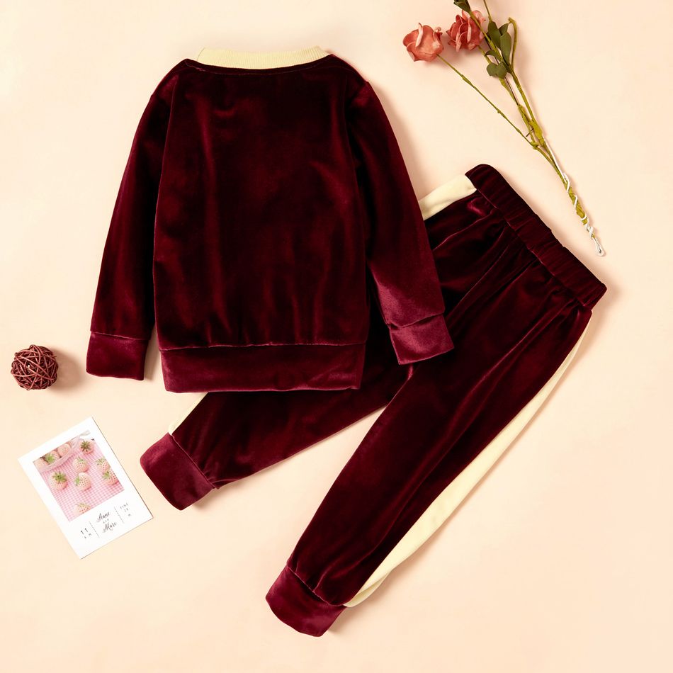 2-piece Baby / Toddler Letter Fleece Long-sleeve Pullover and Pants Set Deep Magenta big image 2