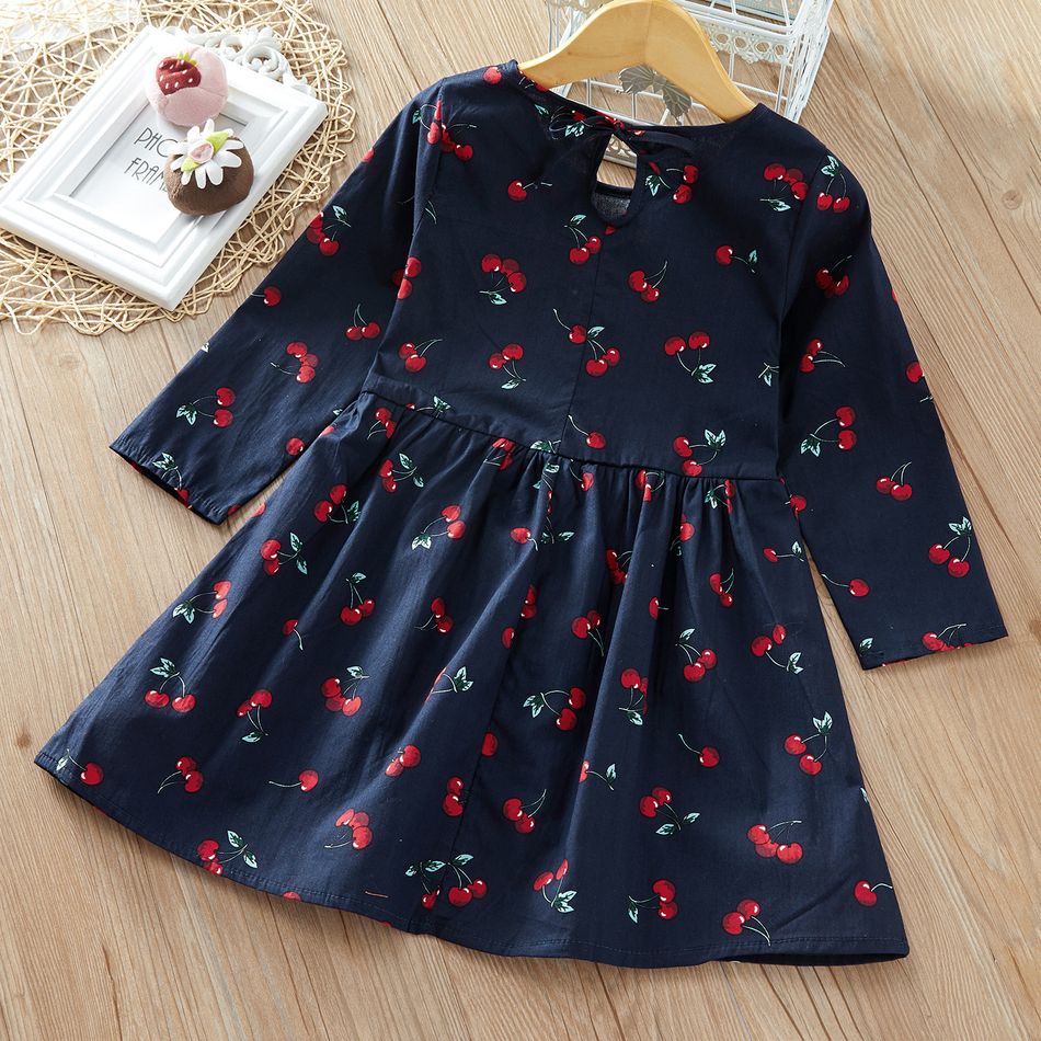 Baby / Toddler Girl Cherry Print Long-sleeve Dress Dark Blue/white big image 2