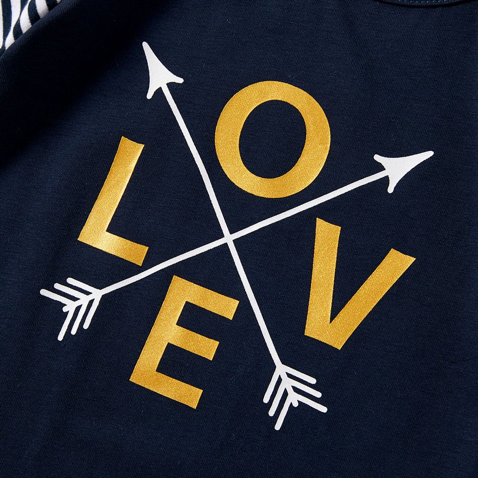 Mosaic Love Heart Pattern Family Matching Striped Sets Navy big image 12