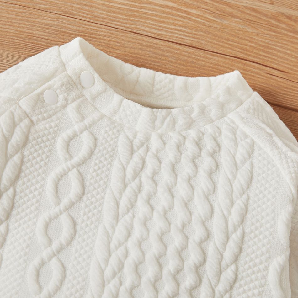 2pcs Baby Boy/Girl Solid Long-sleeve Imitation Knitting Set White big image 3
