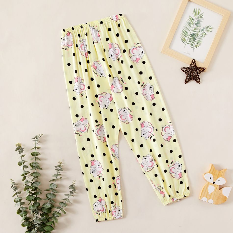 Kid Girl Spaceship/Floral & Elegant/Mouse & Polka dots Print Casual Pants Beige big image 3