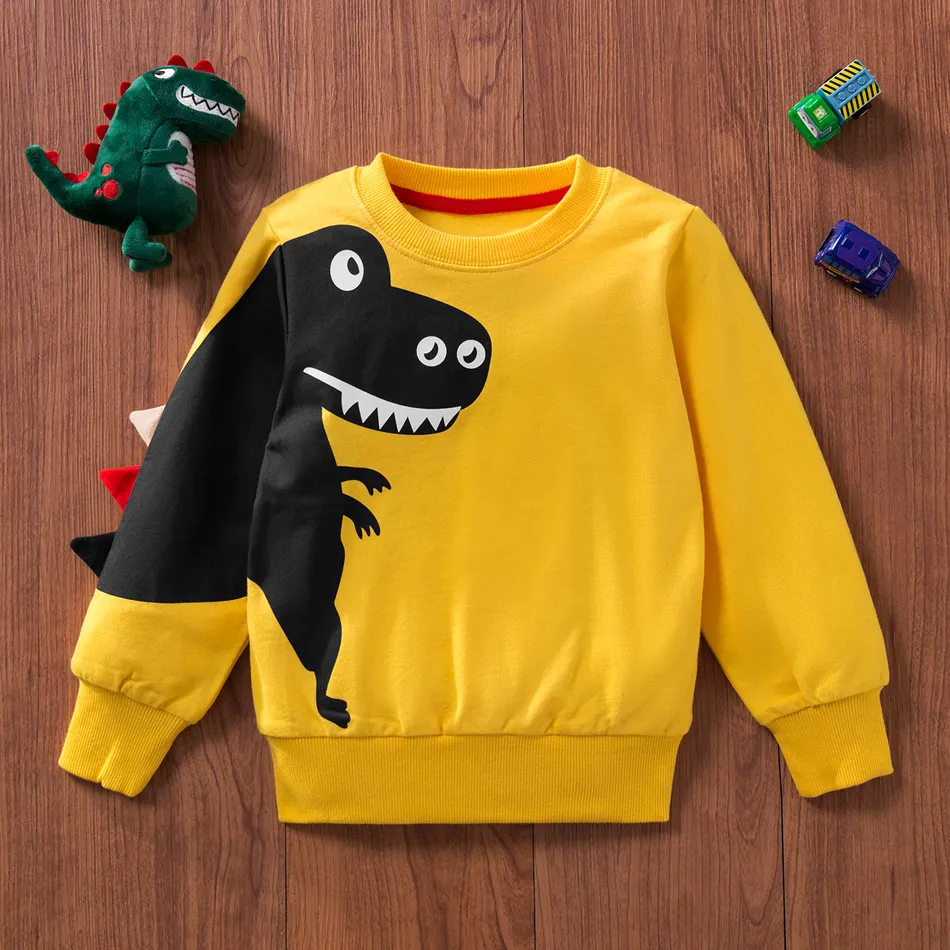 Baby / Toddler Boy Cartoon Dinosaur Print Long-sleeve Pullover Yellow