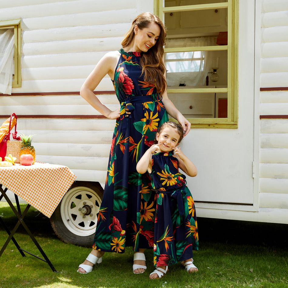 Floral Print Family Matching Sets(Halter Dresses for Mom and Girl; Short Sleeve T-shirts for Dad and Boy) Multi-color big image 8