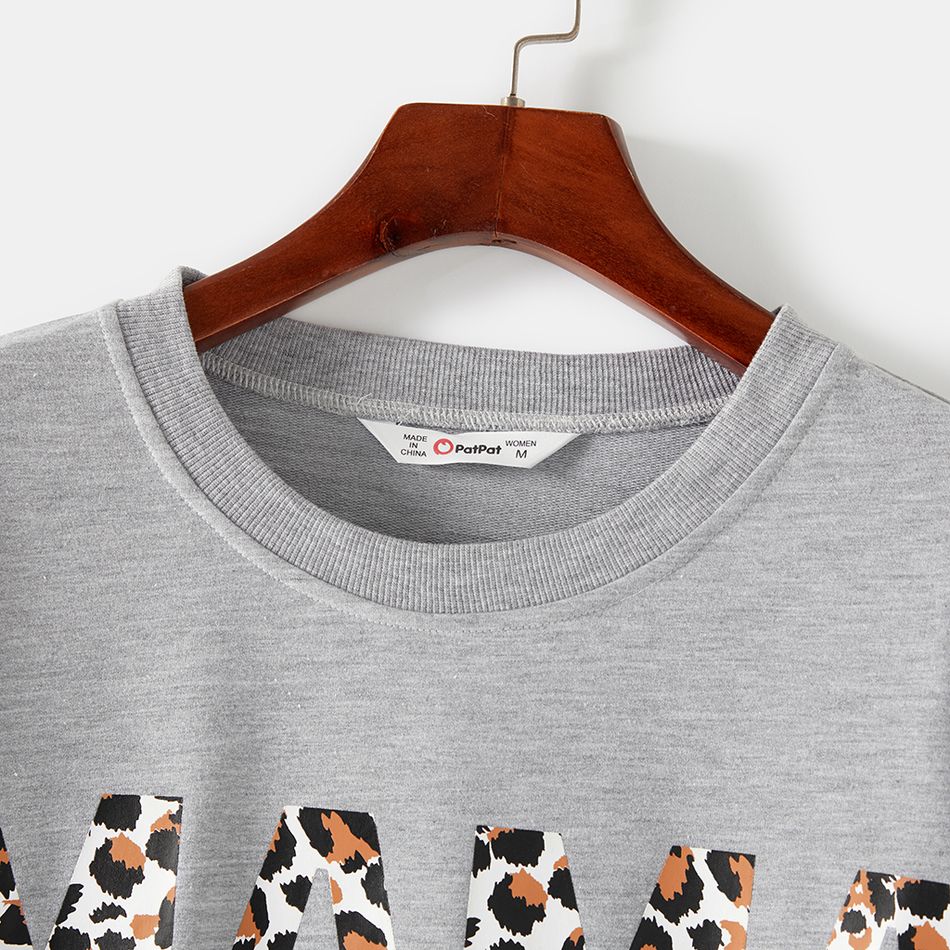 Leopard Letter Print Long-sleeve Sweatshirt Dress for Mom and Me Grey big image 3