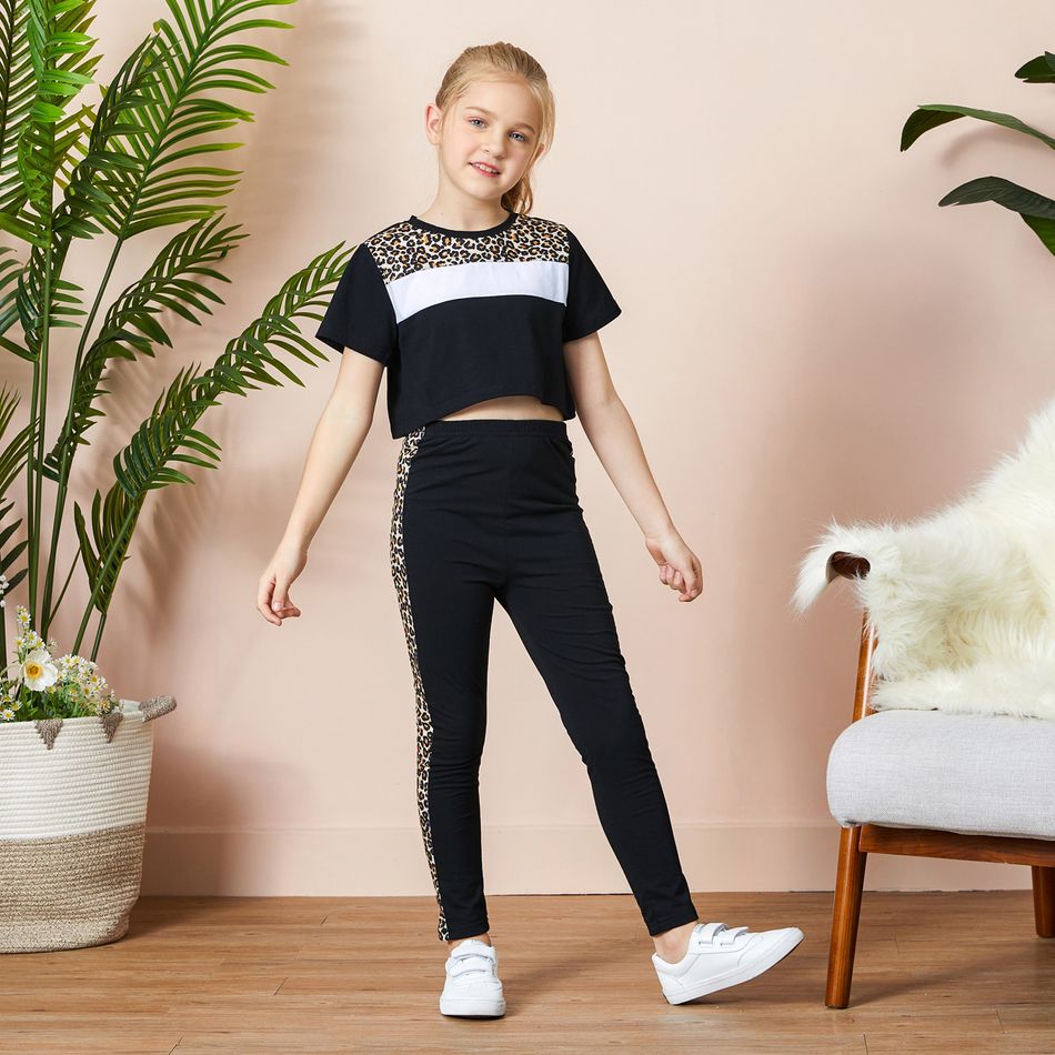 Kid Girl Leopard Top & Pants Set Multi-color big image 2