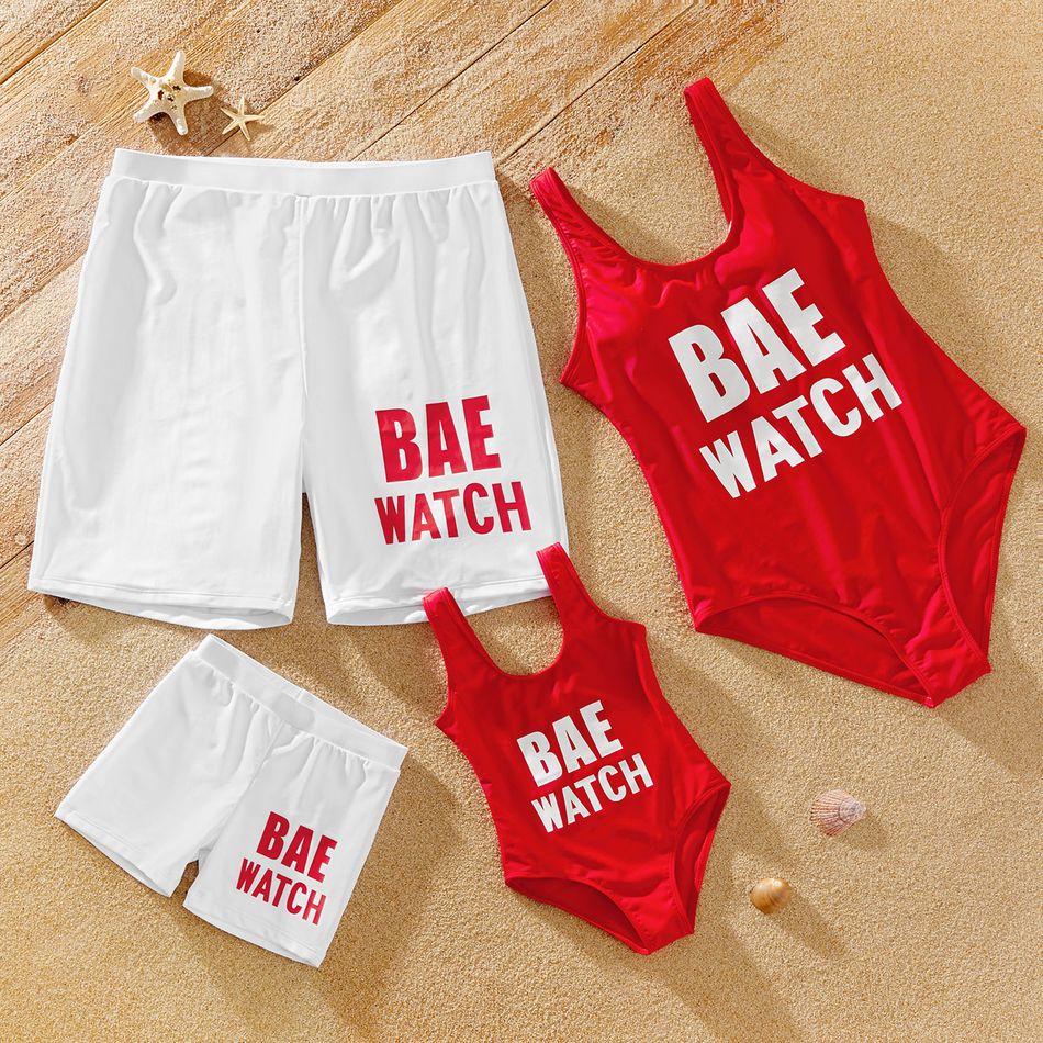 Letter Color Block One-piece Family Matching Swimsuits Red/White