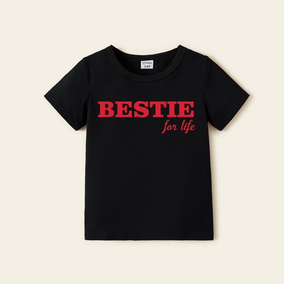 Mosaic Family Matching Bestie Letter Print Mommy and Me Cotton Tees Black big image 3