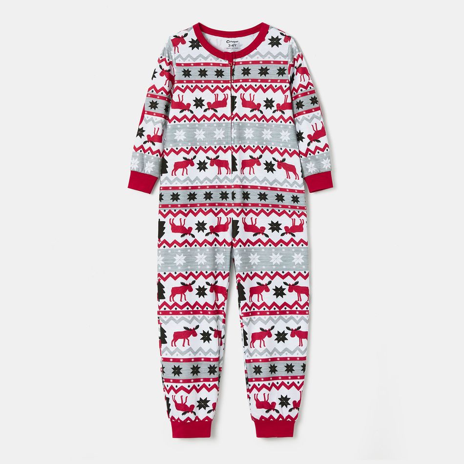 Mosaic DON'T MOOSE WITH ME Family Matching Christmas Pajamas Onesies+Hat（Flame resistant） Red big image 12