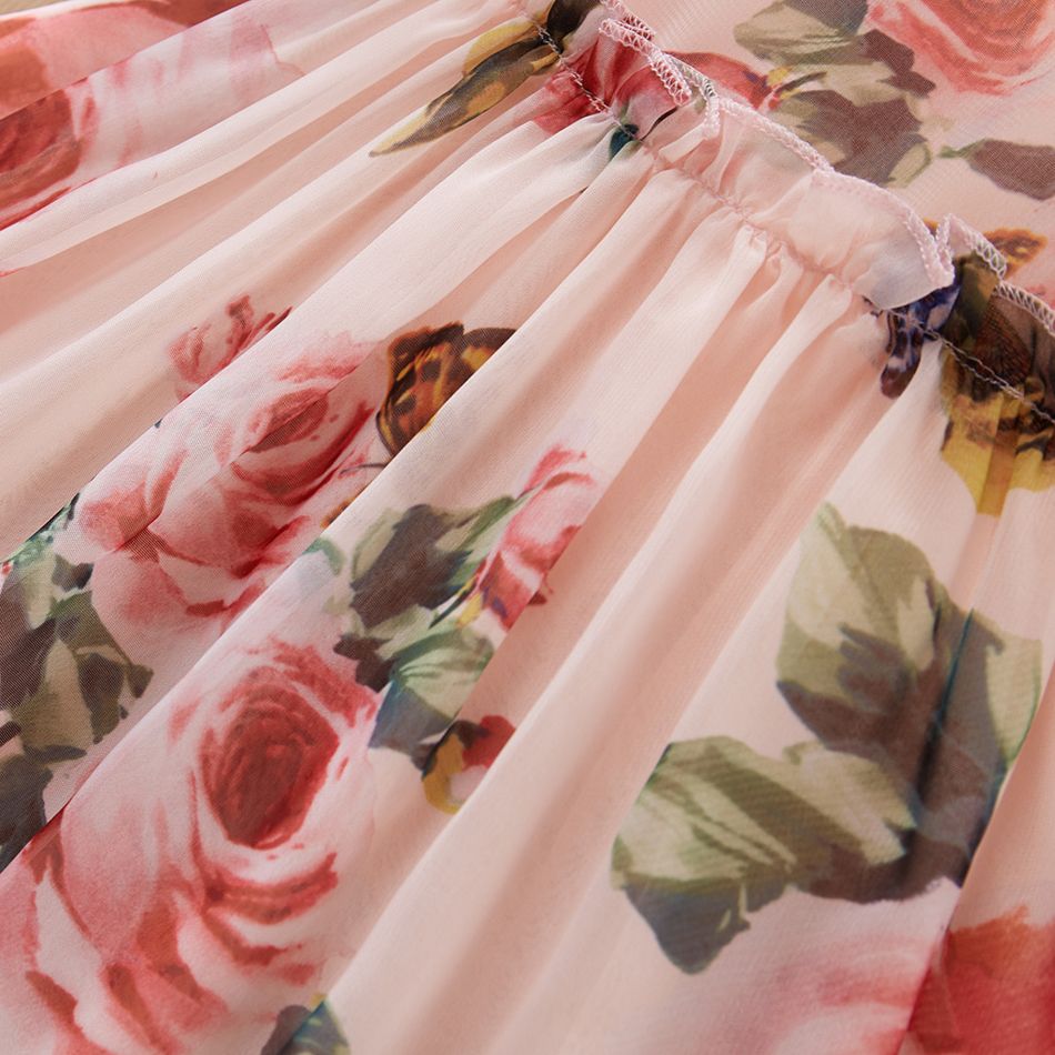 Floral Print Ruffle Collar Puff-sleeve Baby Dress Pink big image 4
