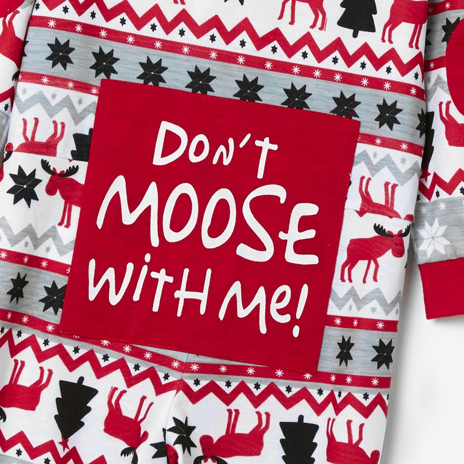 Mosaic DON'T MOOSE WITH ME Family Matching Christmas Pajamas Onesies+Hat(Flame resistant) Red big image 7