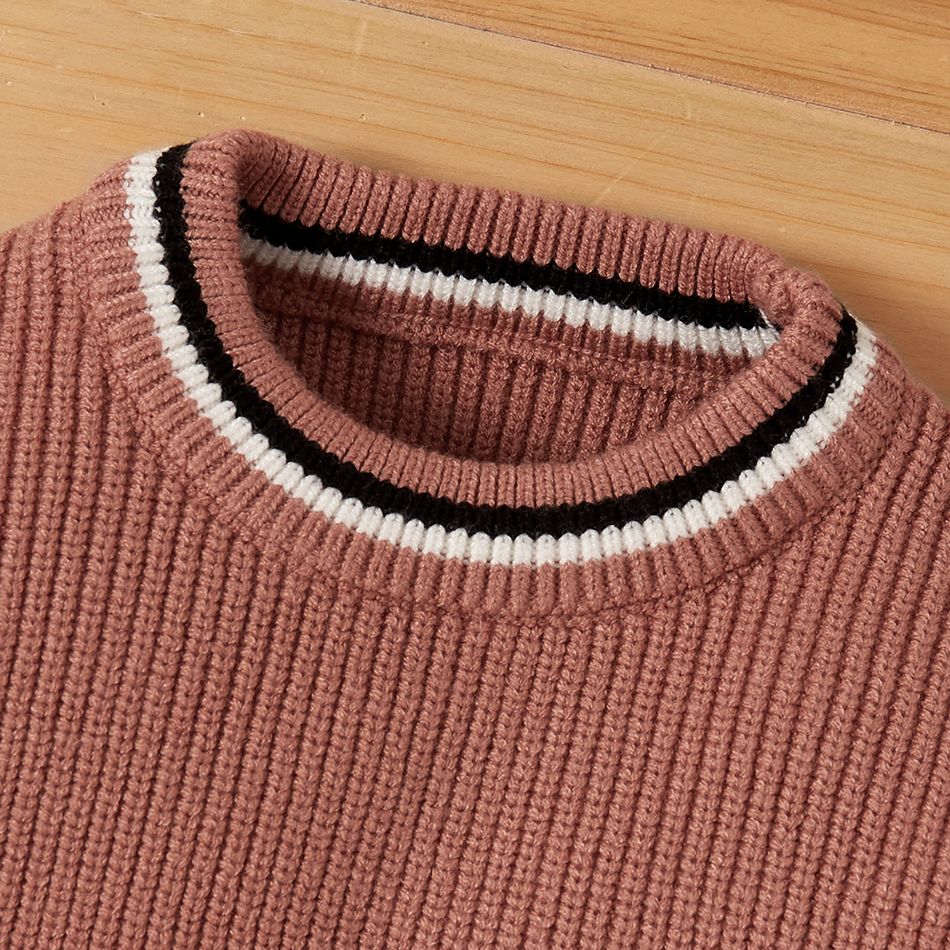 100% Cotton 2pcs Solid Stripe Decor Knitted Long-sleeve Baby Set Apricot
