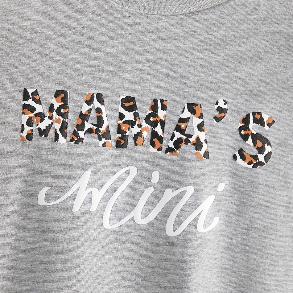 Leopard Letter Print Long-sleeve Sweatshirt Dress for Mom and Me Grey big image 11
