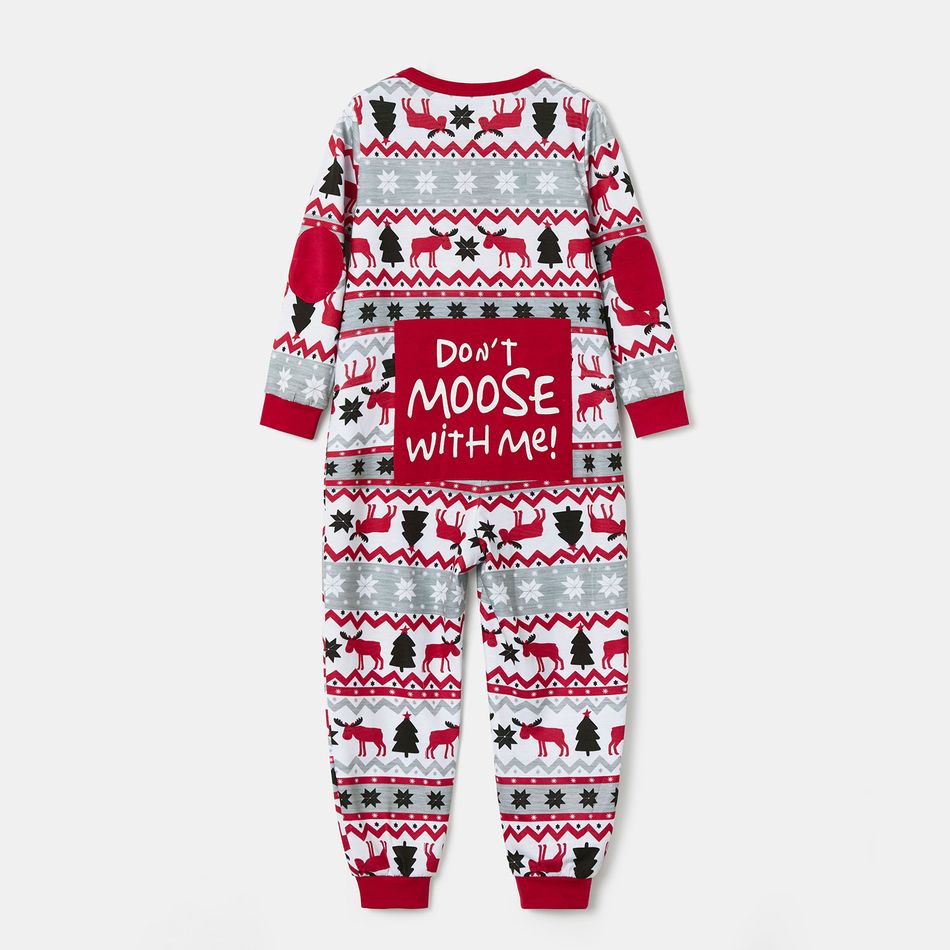 Mosaic DON'T MOOSE WITH ME Family Matching Christmas Pajamas Onesies+Hat（Flame resistant） Red big image 9
