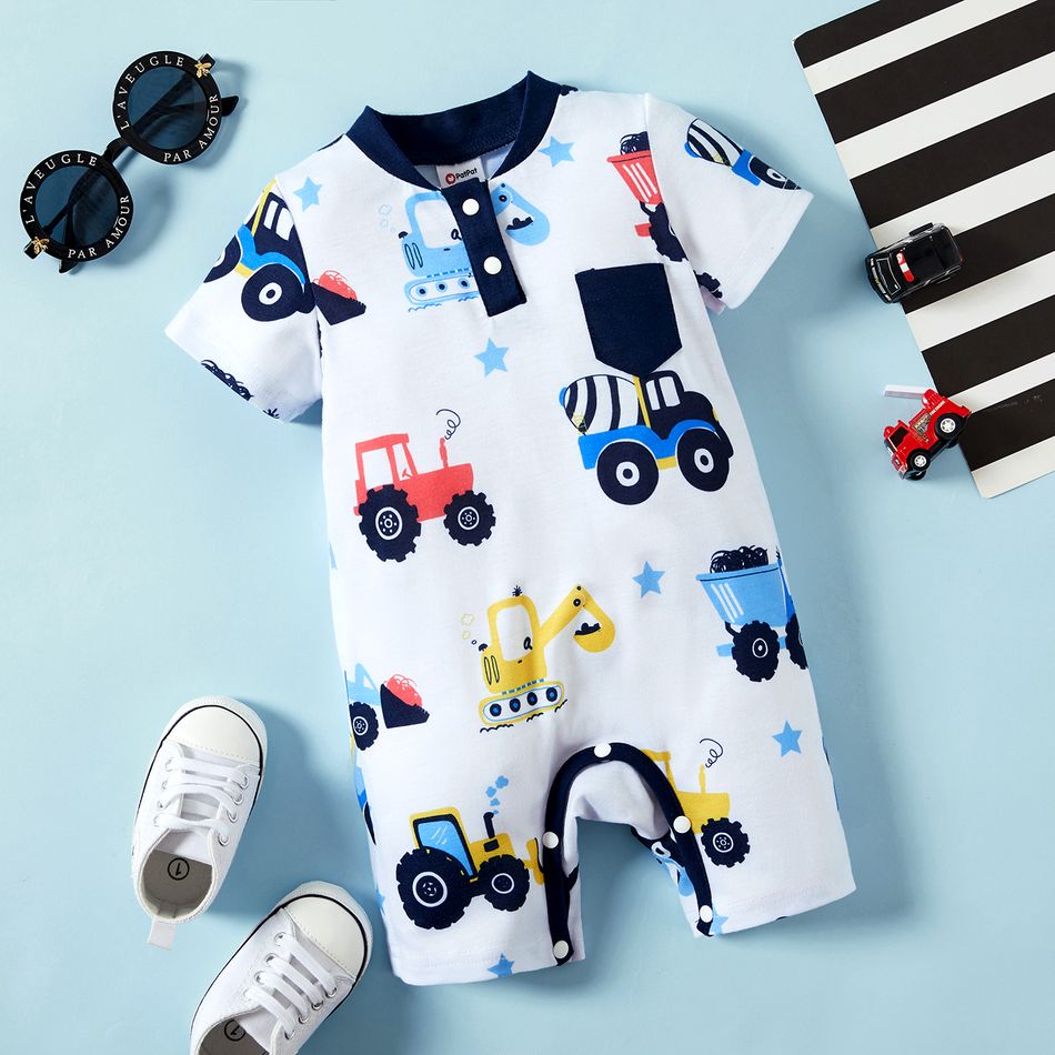 Baby Boy Short-sleeve Vehicle Print Casual Romper Color block
