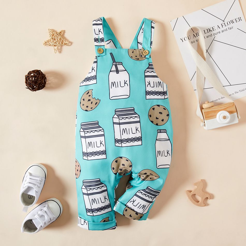 1pc Baby Boy & Girl Cookie Milk Print Pants Overalls Blue