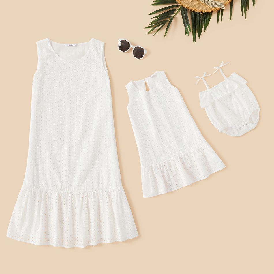 Hollow Out Lace Matching White Midi Tank Dresses White