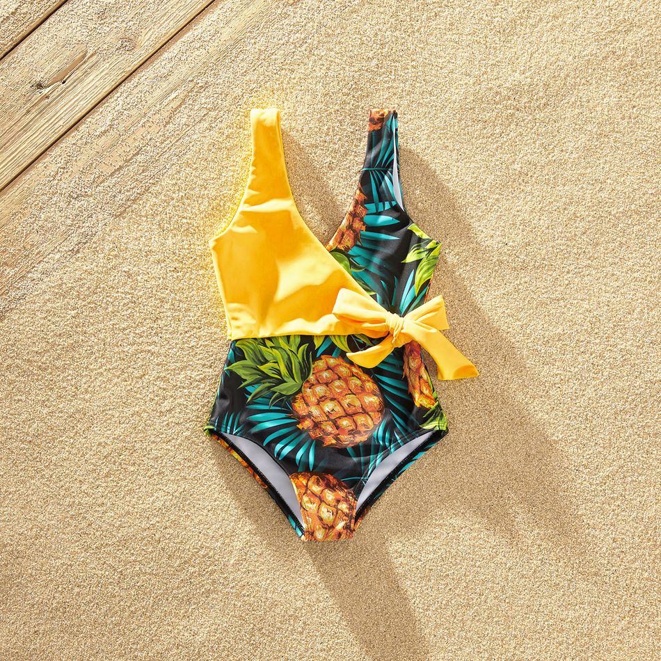 Pineapple Fruit Series Family Matching Swimsuits（One-piece V-neck Swimsuits for Mom and Girl ; Swim Trunks for Dad and Boy ） Yellow big image 4