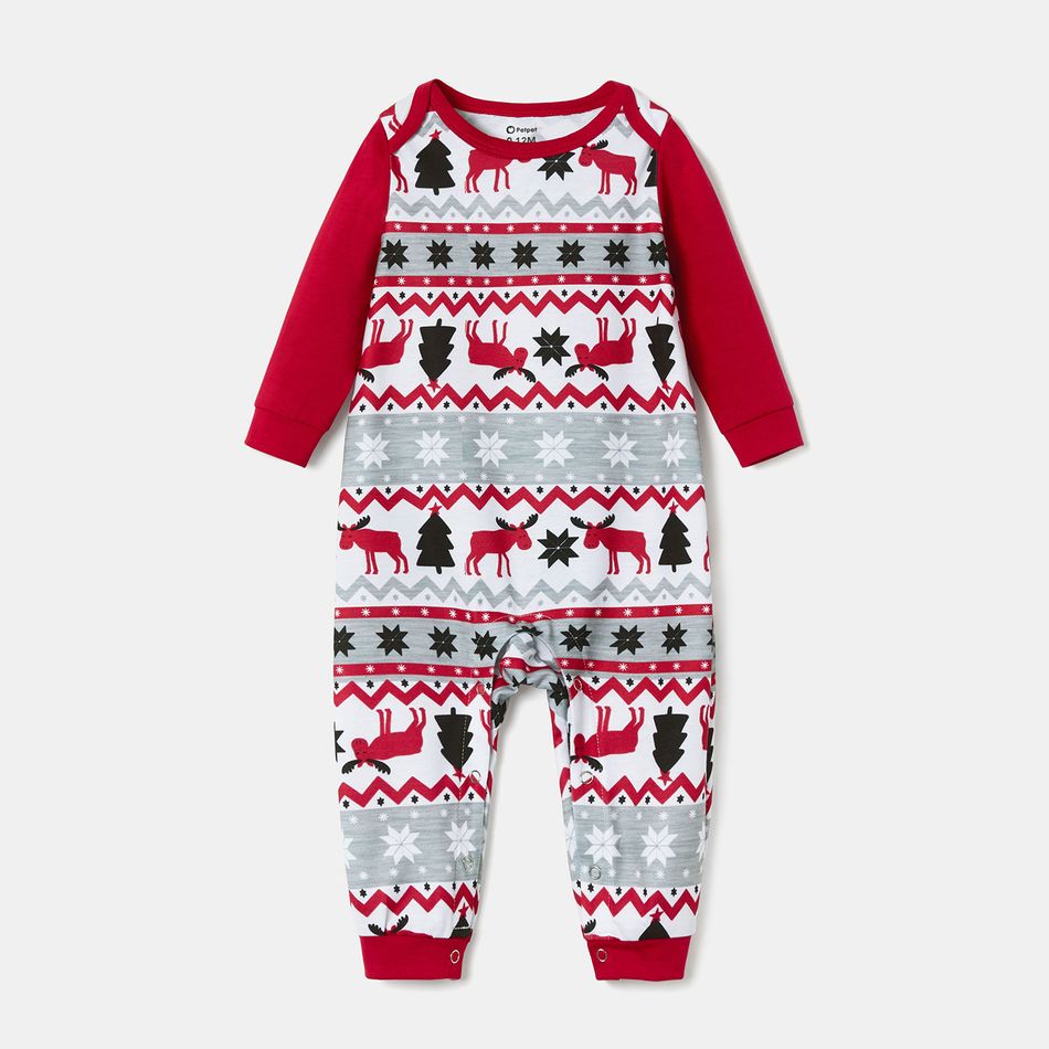 Mosaic DON'T MOOSE WITH ME Family Matching Christmas Pajamas Onesies+Hat（Flame resistant） Red big image 14