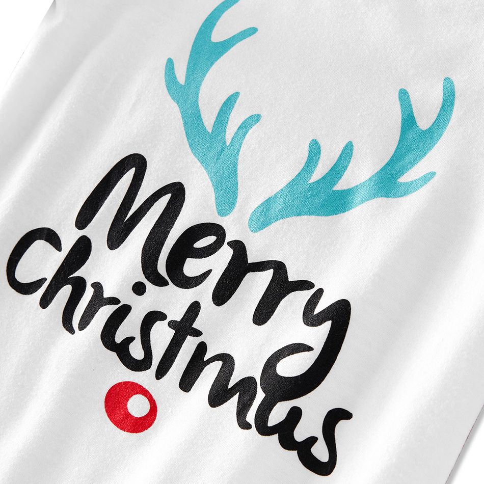 Christmas Antler Letter Top and Snowman Reindeer Print Pants Family Matching Pajamas Sets (Flame Resistant) Dark Blue big image 9