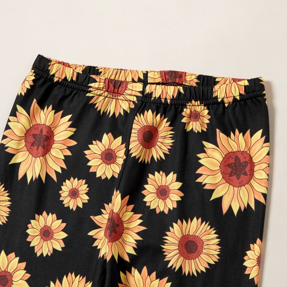 2-piece Kid Girl Letter Print Ruffled Long-sleeves Tee and Sunflower Allover Print Pants Set Yellow big image 5