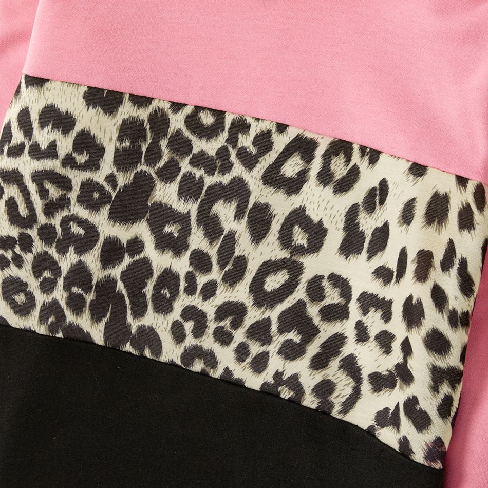 2-piece Kid Girl Leopard Hooded Sweatshirt and Pants Set Pink big image 3