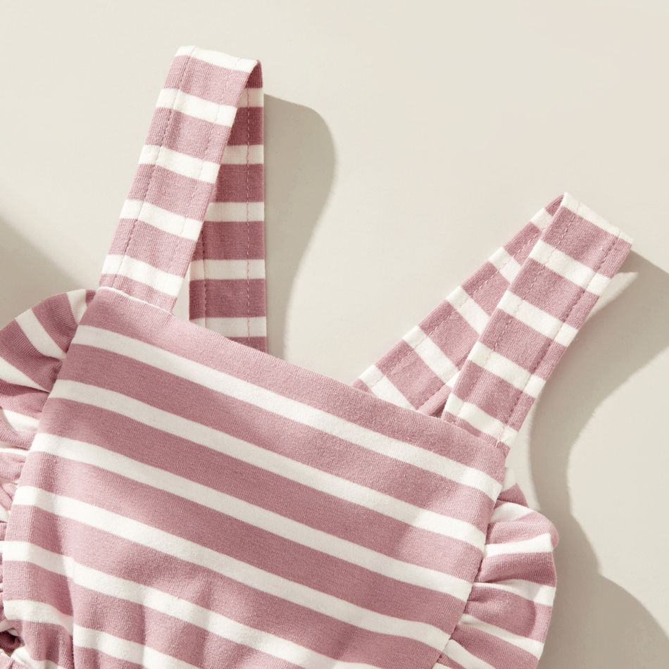 Stripe Print Ruffle Decor Sleeveless Baby Jumpsuit Rosy big image 3
