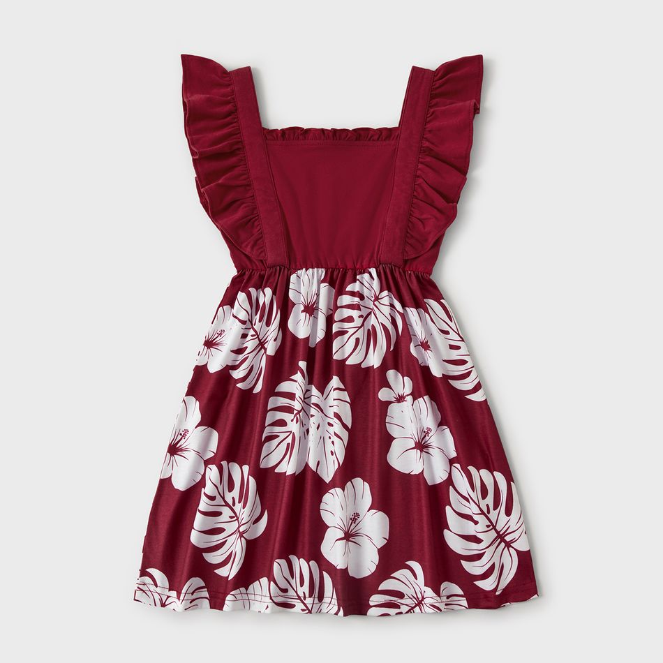 Mosaic Floral Print Family Matching Claret-red Sets Red big image 3