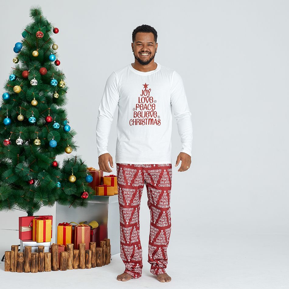 Christmas Letter Print Top and Striped Pants Pajamas Sets (Flame Resistant) White big image 13