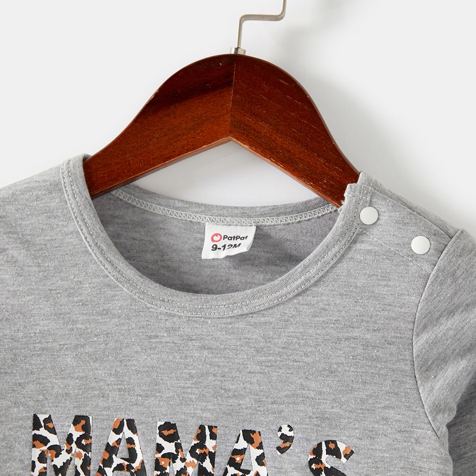 Leopard Letter Print Long-sleeve Sweatshirt Dress for Mom and Me Grey big image 10