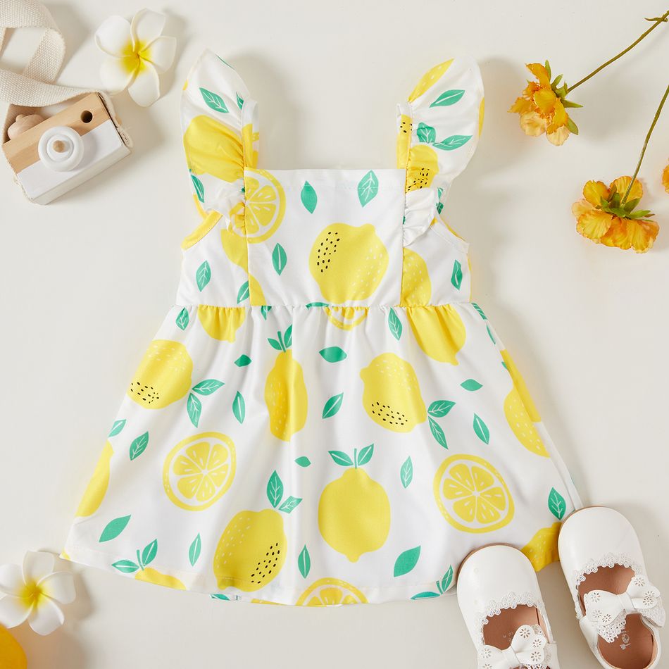 1pc Baby Girl Plaid&Lemon&Fruit Sweet Dress White big image 3