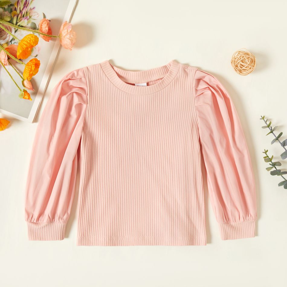 Toddler Girl Puff-sleeve Solid Ribbed Top Pink