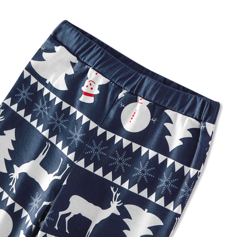 Christmas Antler Letter Top and Snowman Reindeer Print Pants Family Matching Pajamas Sets (Flame Resistant) Dark Blue big image 7