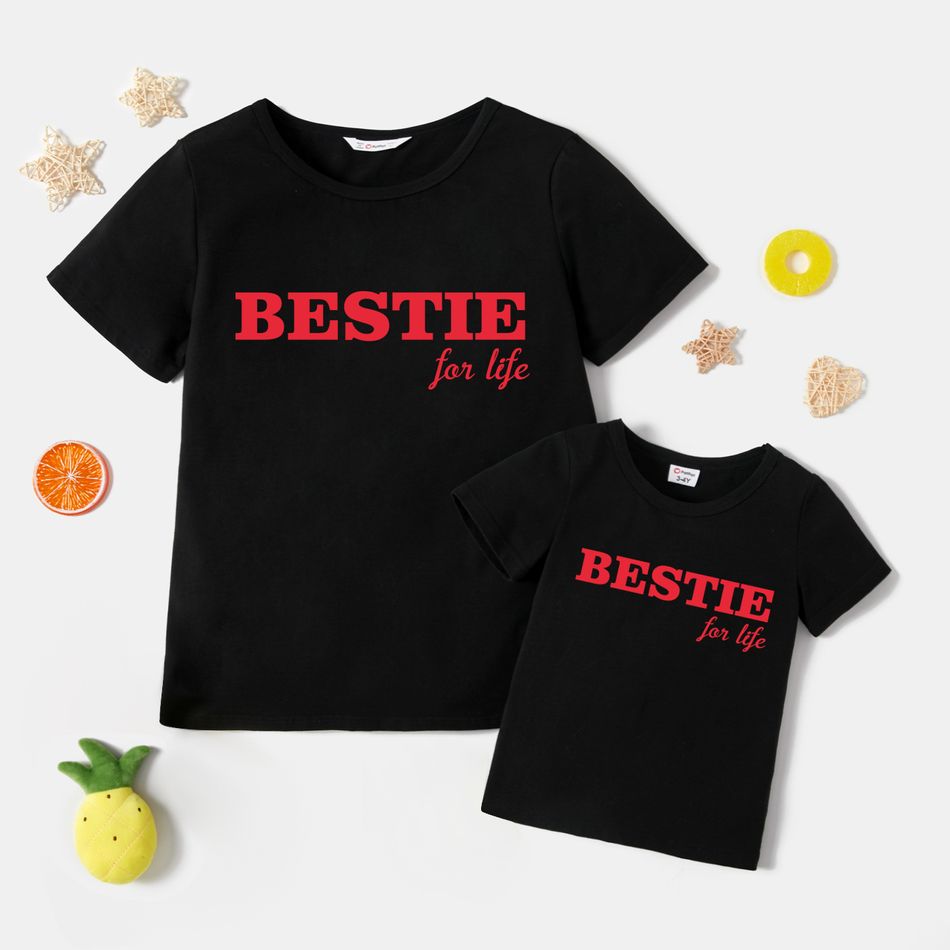 Mosaic Family Matching Bestie Letter Print Mommy and Me Cotton Tees Black