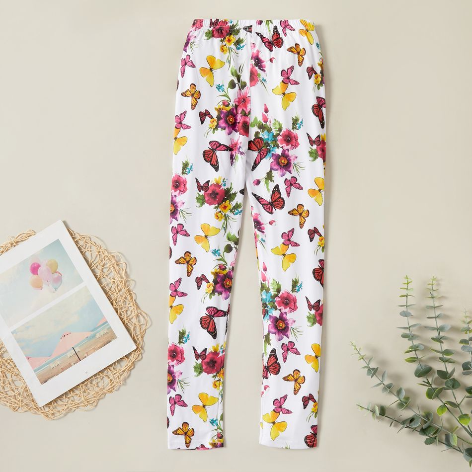 Kid Girl Print Milk Silk Floral and Butterfly Leggings White big image 1