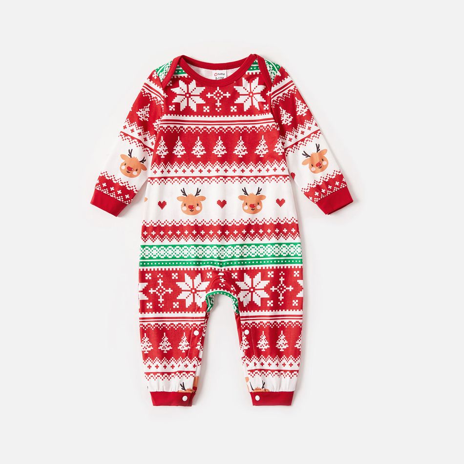 Family Matching Allover Red Christmas Snowflake Print Long-sleeve Pajamas Set(Flame Resistant) Red big image 5