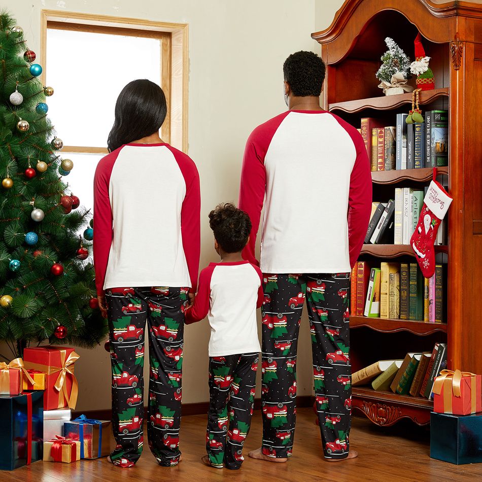 Family Matching Red Car Carrying Christmas Tree Pajamas Sets (Flame resistant) Red/White big image 13