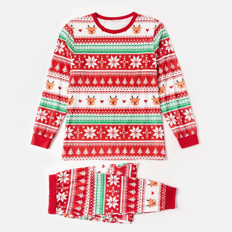 Family Matching Allover Red Christmas Snowflake Print Long-sleeve Pajamas Set(Flame Resistant) Red big image 2