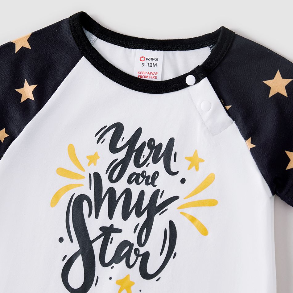 Family Matching Letter and Star Print Short-sleeve Pajamas Set (Flame Resistant) Black/White big image 9