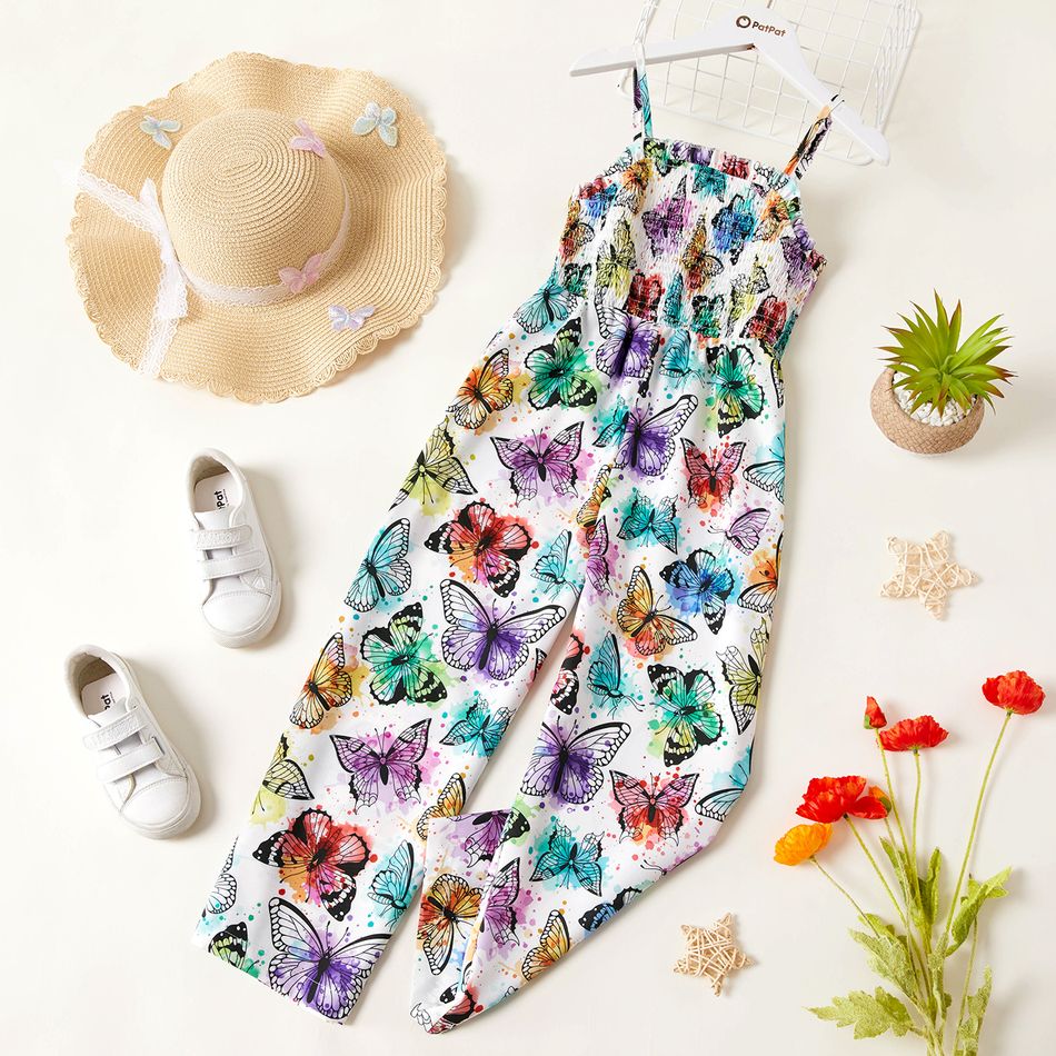 Trendy Kid Girl Butterfly Print Ruffled Tank Jumpsuits Multi-color big image 1