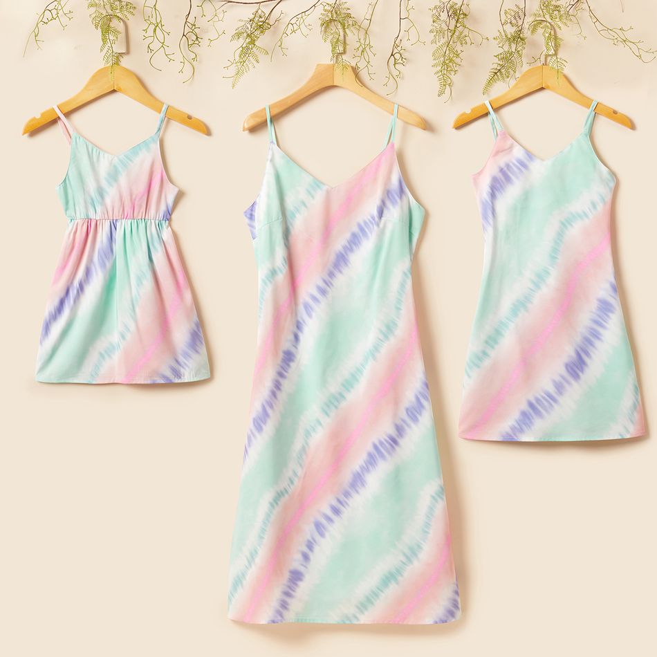 Tie Dyed Sleeveless Matching Midi Sling Dresses Multi-color