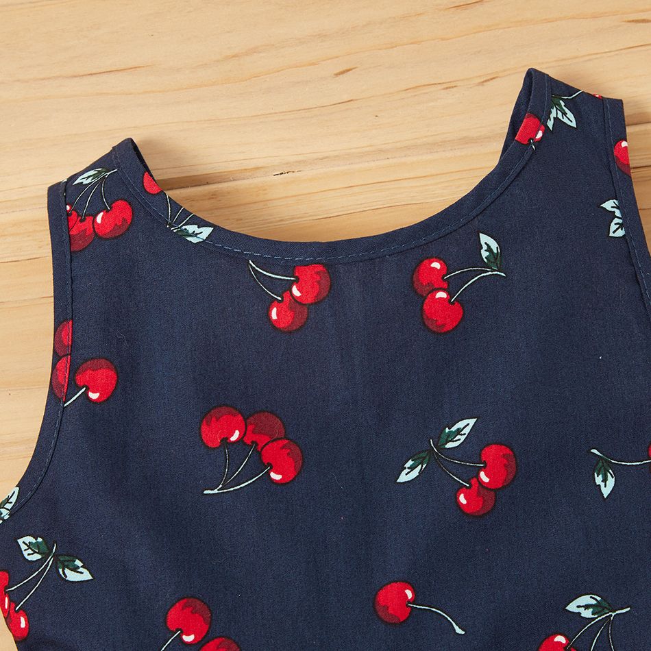 100% Cotton Cherry Print Backless Sleeveless Baby Dress Royal Blue big image 3