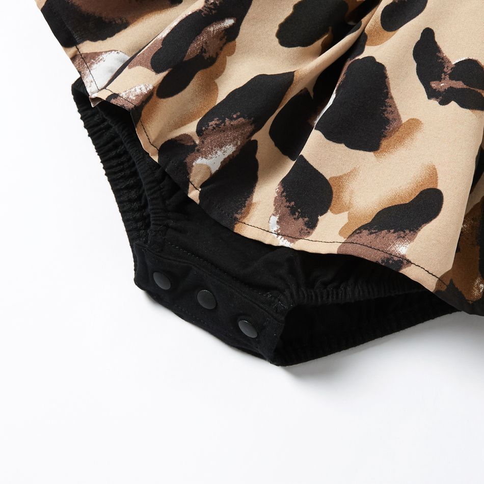 Padrão de leopardo Manga cava Vestidos Mãe e eu Preto big image 6