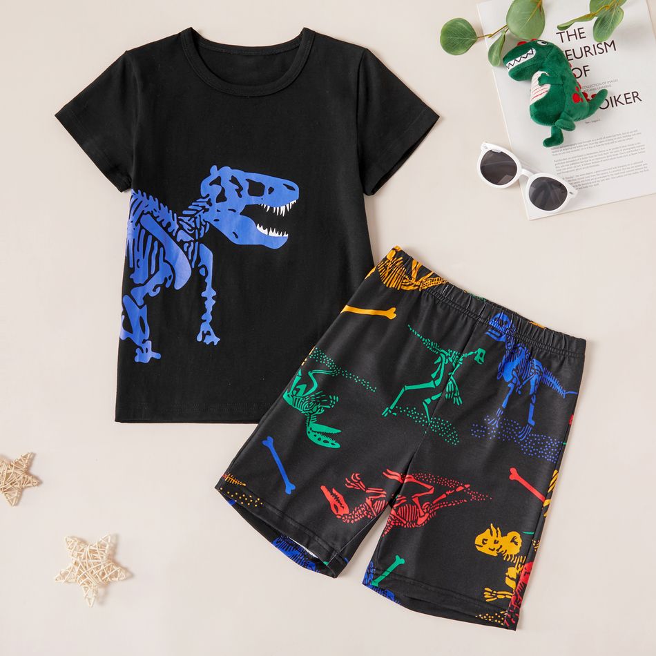 2pcs Kid Boy Short-sleeve Dinosaur Shorts Suit casual Suits Black