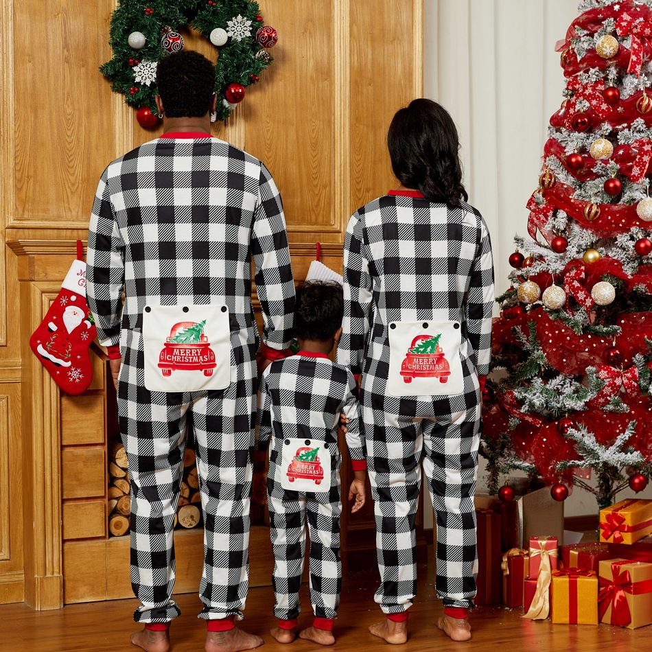 Family Matching Plaid Christmas Onesies Pajamas(Flame resistant) Color block big image 3
