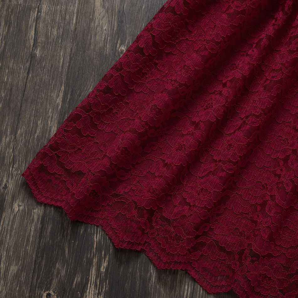 Stylish Kid Girl Princess Lace Sleeveless Solid Dress Red big image 2